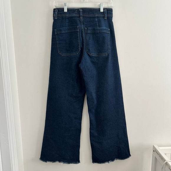 ZARA High Rise Wide Leg Marine Patch Pocket Jeans Cropped Size 6 - Picture 8 of 12